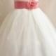 Flower Girl Dresses - IVORY with Guava (FD0FL) - Wedding Easter Junior Bridesmaid - For Children Toddler Kids Teen Girls