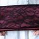 6 Wedding Clutches- 6 Dark Red and Black Lace Clutches, Burgundy Wedding Clutches, Bridesmaid Gift Idea, Personalized Bridesmaid Gift