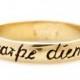 Crape Diem Ring 14k Yellow Gold Wedding Band Scripted Jewelry