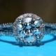 HALO Split shank Round Diamond Engagement Ring - 1.10 carats - 14K White Gold - Antique Style - Pave - weddings - brides - Bp003