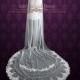 Cathedral Length Soft Tulle Bridal Veil with Laces at the End and Light Pearl Beading 