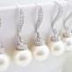 10% OFF SET of 5 Wedding Jewelry Bridesmaid Gift Bridal Jewelry Bridesmaid Pearl Earrings White OR Cream Swarovski Round Pearl Drop Earrings