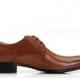 LIFE STYLE Mens Italian Tan Brown Leather Oxford Shoes