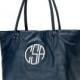 Monogrammed Tote Bag, Faux Leather Tote Bag, Bridesmaid Tote,Teachers Gift, Nylon Tote Bag, Navy Tote Bag 19"