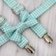 Suspender and Bow Tie Set with Blue Aqua Gingham . baby boy. Ring bearer, Photo prop cake smash, wedding, church