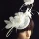 White Fascinator, White feather Derby hat, Sinamay Fascinator,Kentucky Derby Fascinator,Church Hat, Wedding Hat, Dress Hat, Tea Party Hat