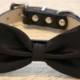 Black Dog Bow Tie attached to black leather collar, Black Wedding accessory, Pet Accessory, Dog Lovers