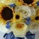 17 Piece Package Silk Flower Wedding Decoration Bridal Bouquet Sunflower YELLOW IVORY Dark BLUE "Lily Of Angeles"