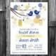 Wedding Shower Invite, Baby shower invite, Blue and yellow invitation featuring flowers and birds, Digital download