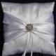 White White Square Satin Ring Bearer Pillow Bow Rhinestone Rhinestones Wedding Bridal