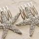 SALE Crystal Starfish Hair Combs,Set of Two,Silver Rhinestone Starfish Hair Accessory,Bridal,Beach Wedding,Pave Clear Rhinestone,Mini Hair C