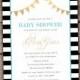 Gold & Black Baby Shower Invitation - Printed or Printable, Bridal White Engagement Couple Bunting Chic Gender Neutral Blue Pink - #005