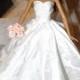 Beautiful floral patterned silky strapless wedding dress, veil, slip & flowers for Barbie Dolls - ed719