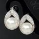 Pearl Earrings Bridal Earrings Cubic Zirconia Pearl Teardrop Wedding Jewelry Swarovski Wedding Earrings White Ivory/Cream Bridesmaid Gifts