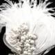 White Feather Rhinestone Pearl Bridal Clutch,  White Pearl Feather Wedding Purse, White Evening Clutch