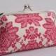 Fuchsia Pink Clutch Handbag For Bridesmaids Wedding Party Gift or Holiday Gift in Hot Pink Damask- Ready to Ship