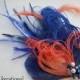 EVELYN -- Royal Cobalt Blue, Coral Salmon Pink Peacock Feather Bridesmaid Bride Wedding Hair Clip Fascinator Something Blue Prom Headpiece