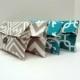 READY TO SHIP Custom Bridesmaid Clutches in Turquoise and Gray  -  Turquoise Wedding  Set of 4