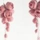 Sterling Silver Rose Earrings, Porcelain Pink Flower Cluster Earrings Long EL PASO Flower Jewelry Handmade Wedding Jewelry for Modern  Bride