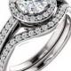 1ct Forever Brilliant Moissanite Solid 14K White Gold  Halo  Engagement  Ring Set - ST233199