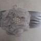 free shipping bridal wedding  handmade GREY ,    one  flower sash  readt to ship