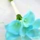 Silk Flower Wedding Bouquet - Tiffany Blue Calla Lilies Natural Touch Silk Bridesmaid Bouquet-Choose your colors