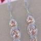 Peach Morganite Crystal Earrings, Peach Bridal Earings, Bridal Jewelry, CZ Crystal Earrings