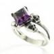 Skull Wedding Ring Square Amethyst Memento Mori Sterling Jewel Skull Ring Purple Goth Engagement Ring Rockabilly Womens Ring All Sizes