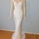 MERMAID Lace Wedding Dress VINTAGE Inspired Boho Wedding Gown PALE Peach Wedding Dress Sz Small