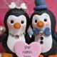 Happy Penguin Love Wedding Cake Topper Fun Decor or Wedding Gift and Memento