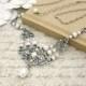 White Victorian Necklace - White Pearl Wedding Necklace - Swarovski Crystal Antique Silver Filigree White Victorian Wedding Jewelry
