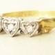 Vintage 1960's Triple Heart Diamond Ring, 18 Carat Gold Diamond Trilogy Engagement Ring, Approx Size US 8.5