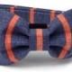 Denim Blue and Coral Stripe Dog Bow Tie for Small to Large Dogs