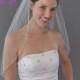 MIMI -- Rice Pearl and Silver Bead 1 Tier 30 Inch Elbow Veil in White, Diamond White, or Ivory Tulle, custom handmade bridal wedding veil