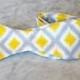 Bow Tie in Yellow and White Diamond Ikat - Groomsmen and wedding tie - clip on, pre-tied with strap or self tying