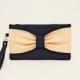 Promotional sale - Navy peach wristelt clutch,bridesmaid gift ,wedding gift ,make up bag,zipper pouch