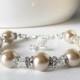 Beaded Beige Pearl Bracelet with Clear Crystals and Rhinestones, Champagne Bridesmaid Jewelry Sets, Handmade Wedding Jewellery, Silver