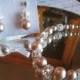 Swarovski Powder Almond Champagne Pearl and Rhinestone Bridal Bracelet and Earring Set - Bride or Bridemaid Jewelry Set - Wedding Jewelry