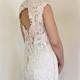 Vintage Wedding Dress Chantilly Lace Mermaid Cut Short Cap Sleeve Open Back High Neck Fully Lace Over Sheer Netting Champagne Wedding Gown