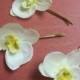 White-Yellow Orchids SET OF 3 bobby pin flowers-hair clips - Weddings