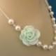 Bridesmaid Jewelry Set of 6 Mint Fashion Rose and Pearl Bridal Necklaces