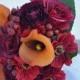 Vibrant Fall Wedding Bouquet, Keepsake Bouquet, Bridal Bouquet, made with Orange Calla Lily, Blueberries,Red Rose, Ranunculus silk flowers