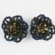 Gorgeous Vintage Cluster Bead Earrings Jet Black AB Flower Gold Tone Beaded Resale Bridal Bouquet