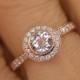 Elizabeth, Pink Morganite and Rose Gold Round Bezel Halo Engagement Ring