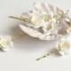 White flower clips, wedding hair pins, small floral bobby pins, bridal accessories
