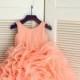 Peach Pink Organza Ruffle Ball Gown Flower Girl Dress Children Toddler Dress for Wedding Junior Bridesmaid Dress
