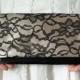 4 Bridesmaid Clutches - Wedding Clutch Purse - Bridesmaid Gift Idea - Personalized Wedding Gift, Champagne and Black Lace Clutches
