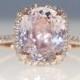 3ct cushion mauve blush ice peach champagne sapphire 14k rose gold diamond ring engagement ring