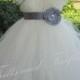 Ivory Flower girl dress, Tutu Dress with Grey Flower Sash and Flutter Sleeves..Weddings, Parties,Sizes 18-24Mo, 2t, 3t, 4t, 5t, 6
