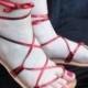 BELLA CARIBE Leather Lace Up Sandals  Candy Apple RED   Metallic